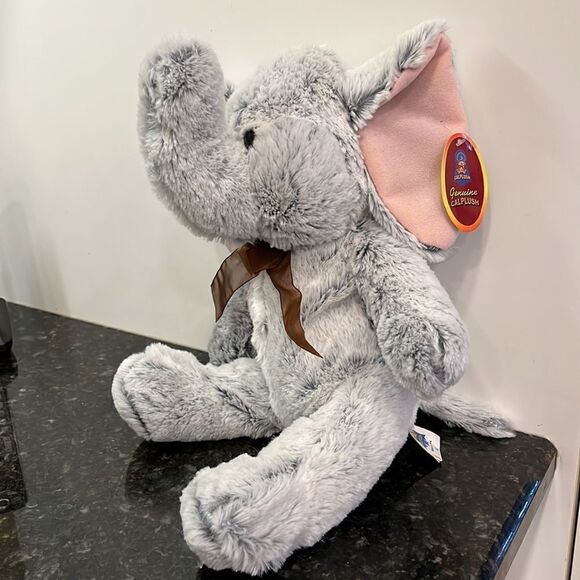 Calplush Super Soft and Fun Grey Plush Elephant with Burgundy Bow . Size… - Picture 3 of 8